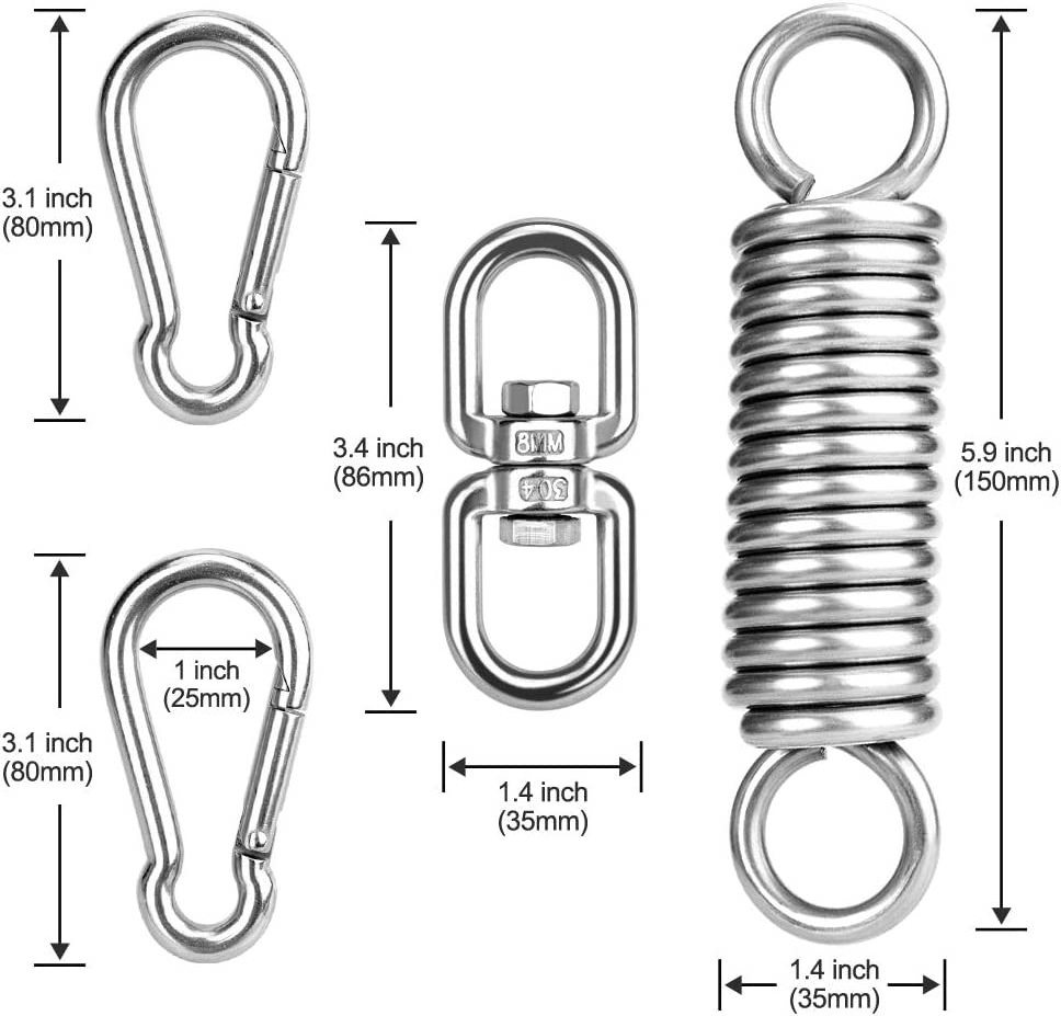 Ultra Strong Hammock Chair Hanging Kit 600 LB Capacity Hammock Hooks Heavy Duty Stainless Steel Spring Snap Hook Carabiner