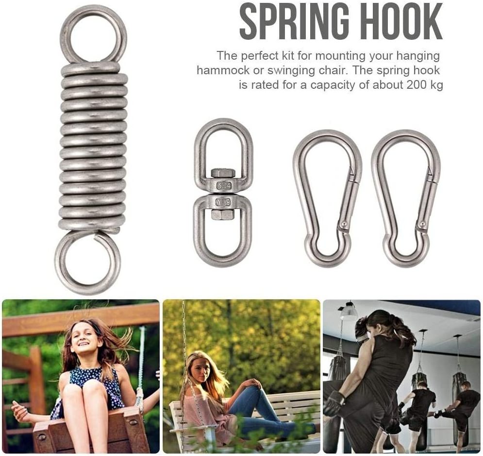 Ultra Strong Hammock Chair Hanging Kit 600 LB Capacity Hammock Hooks Heavy Duty Stainless Steel Spring Snap Hook Carabiner