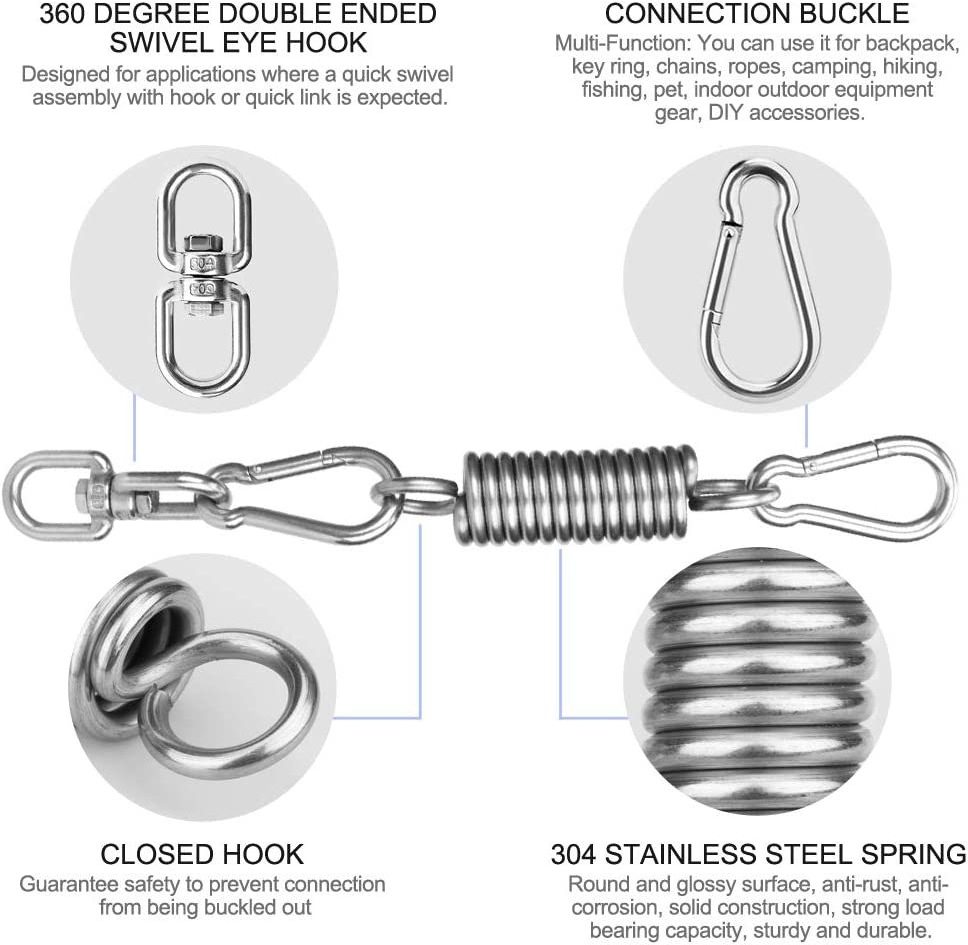 Ultra Strong Hammock Chair Hanging Kit 600 LB Capacity Hammock Hooks Heavy Duty Stainless Steel Spring Snap Hook Carabiner