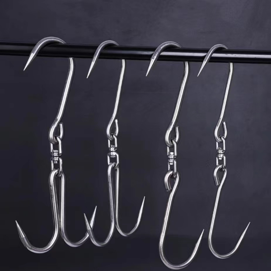 Stainless Steel Butcher Swivel Double Slaughter House Hanging Rolling TruckMeat Hooks S-hook Rolling Meat Hook