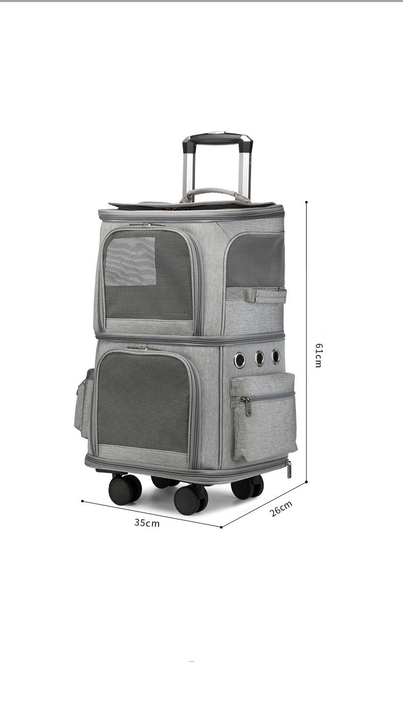 Double Layer Trolley bag Cat Bag Travels Foldable Pet Carriers Travel Bag Outdoor Travel Universal Wheel