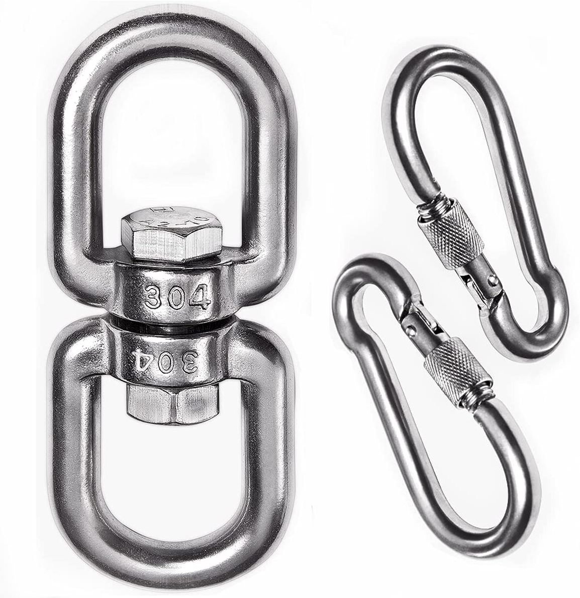 Heavy Duty 304 Stainless Steel Hanging Hook Ring Double Ended Swivel Eye Hook Snap Hooks Web Tree Swing Hanger