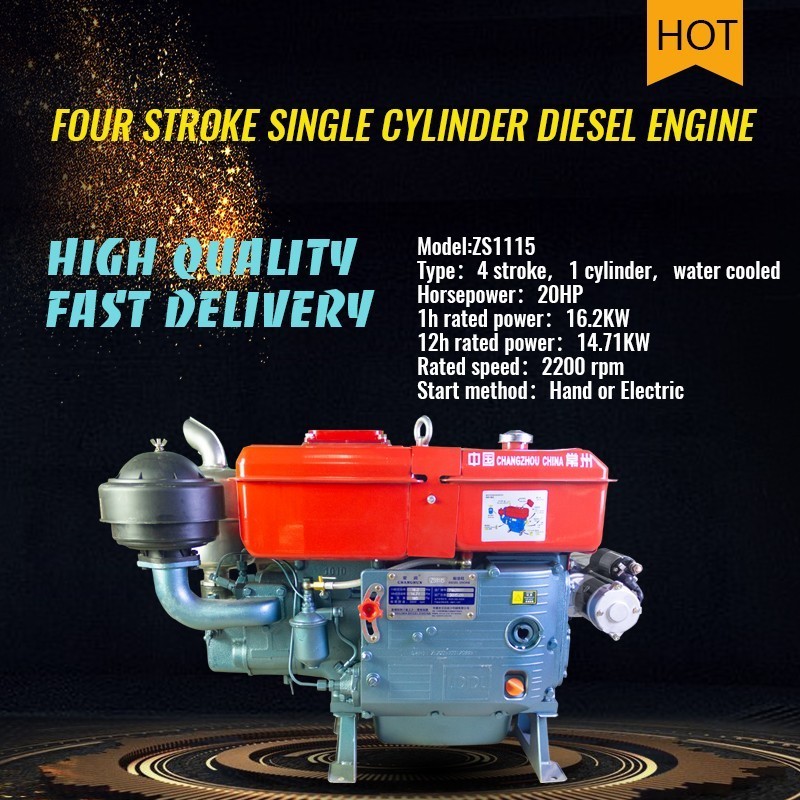 High Quality Four-Stroke Powerful Single Cylinder  20HP 22HP Diesel Engine ZS1115 Direct Injection