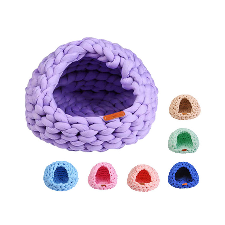 Custom Private Label Hot Selling Crochet Fluffy Indoor Cat Beds Luxury Cute Cave Design Woven Cat Nest Pet Bed For Indoor Cats