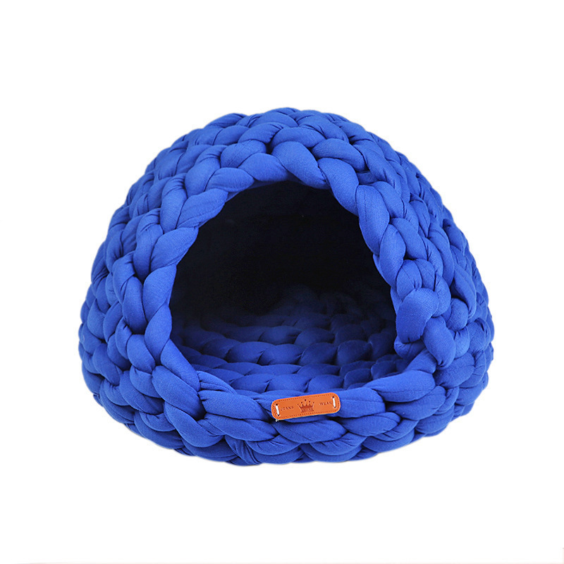 Custom Private Label Hot Selling Crochet Fluffy Indoor Cat Beds Luxury Cute Cave Design Woven Cat Nest Pet Bed For Indoor Cats