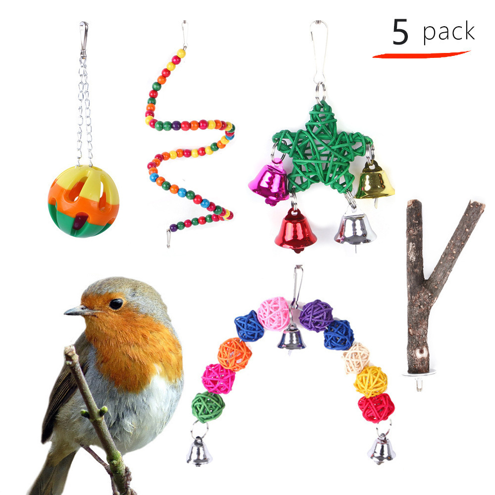 Wholesale Small Medium Pet Bird Toys Set Cockatoos Cage Hanging Toy Parrotlet Swing Climbing Slide Parrot Toys Wood