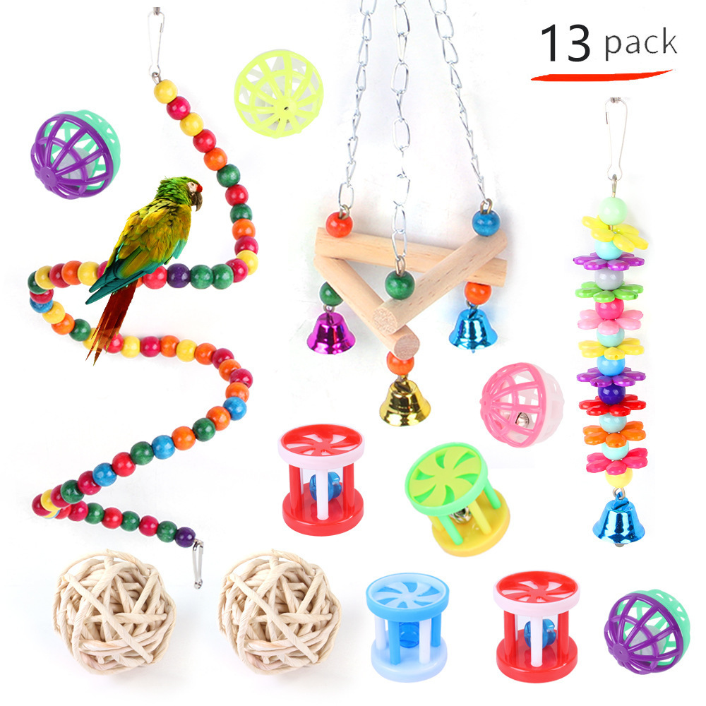 Wholesale Small Medium Pet Bird Toys Set Cockatoos Cage Hanging Toy Parrotlet Swing Climbing Slide Parrot Toys Wood