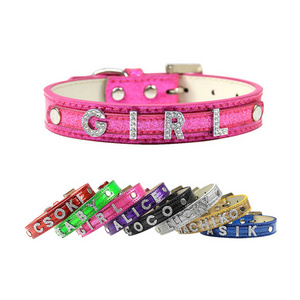 RTS Wholesale Custom PU Leather Dog Collar Charm DIY Name Rhinestone Slider Letters Charms For Dog Collar