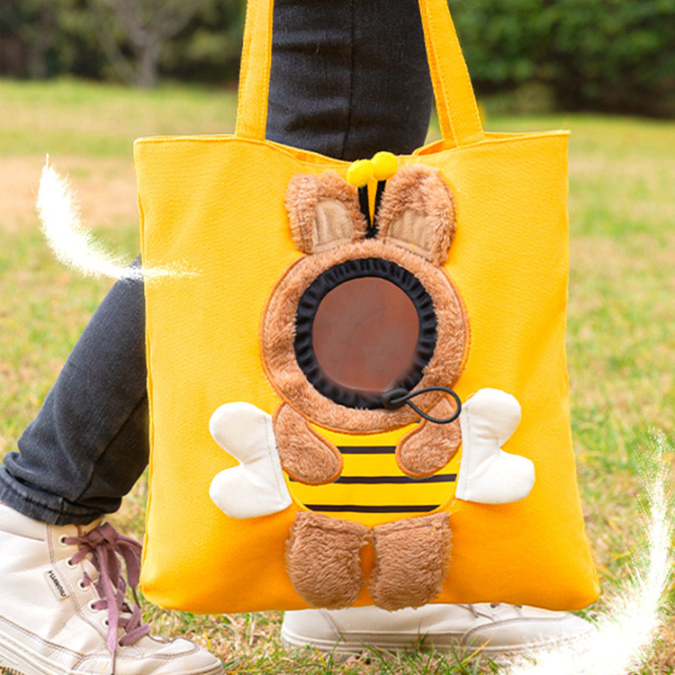 Funny Cute Creative Canvas Pet Tote Bags Yellow Bee Cat Shoulder Bag Dinosaur Rabbit Shape Head Hole Dog Cat Carrier Shop Bags