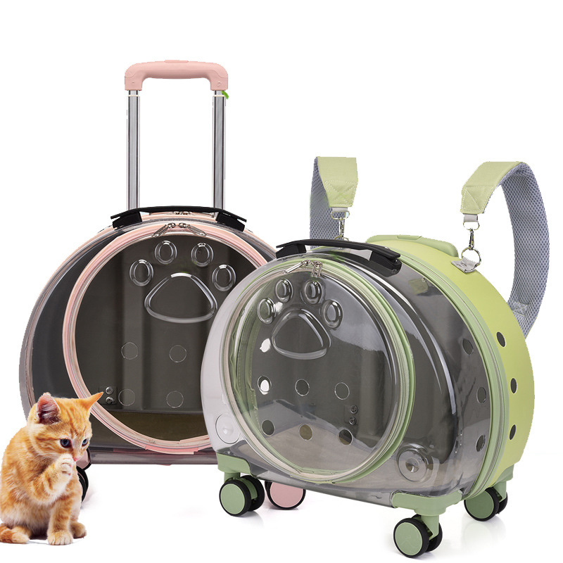 Dual Purpose Fashion Pink Portable Clear View Pet Trolley Dog Cat House Luggage Travel Backpack Pet Carrier Trolly