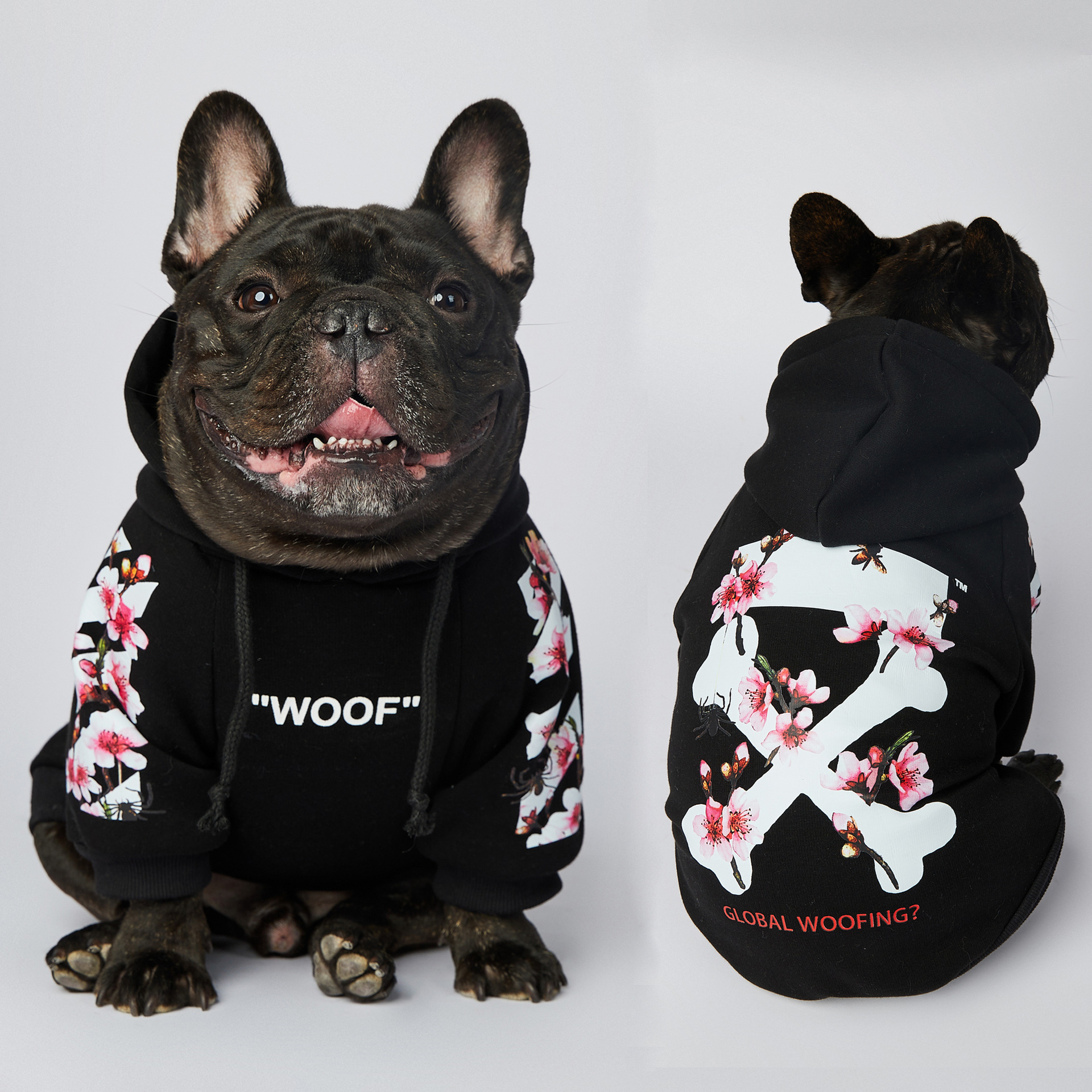 Fashion Brand Spring Autumn New Designer Dog Clothes Luxury Pet Clothes Black Hoodie Sweatershirt for French Bulldog