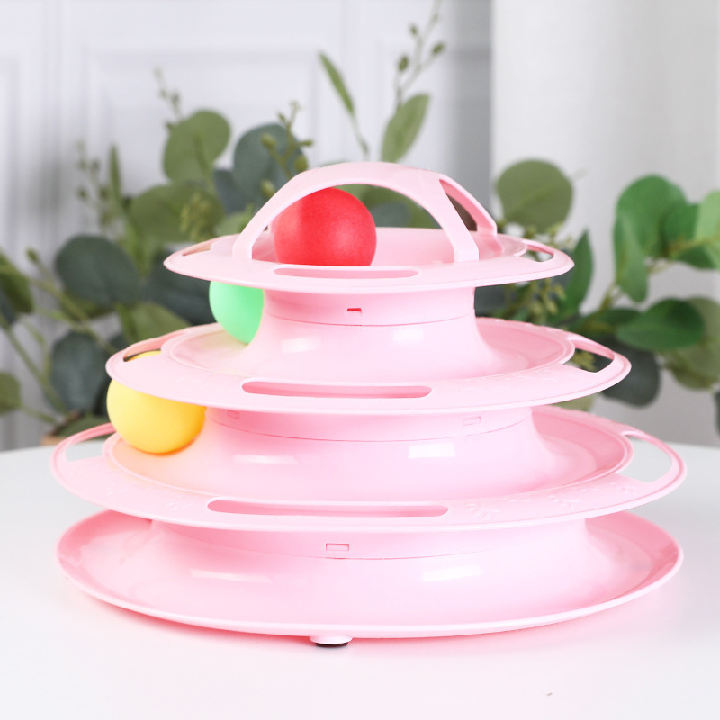 Funny Cat Toy 4 Layers Interactive Cat Toy Happy Circle Turntable Track Plastic Disk Moving Balls Pet Kitten tower