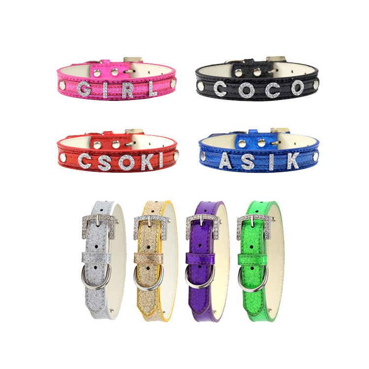 RTS Wholesale Custom PU Leather Dog Collar Charm DIY Name Rhinestone Slider Letters Charms For Dog Collar