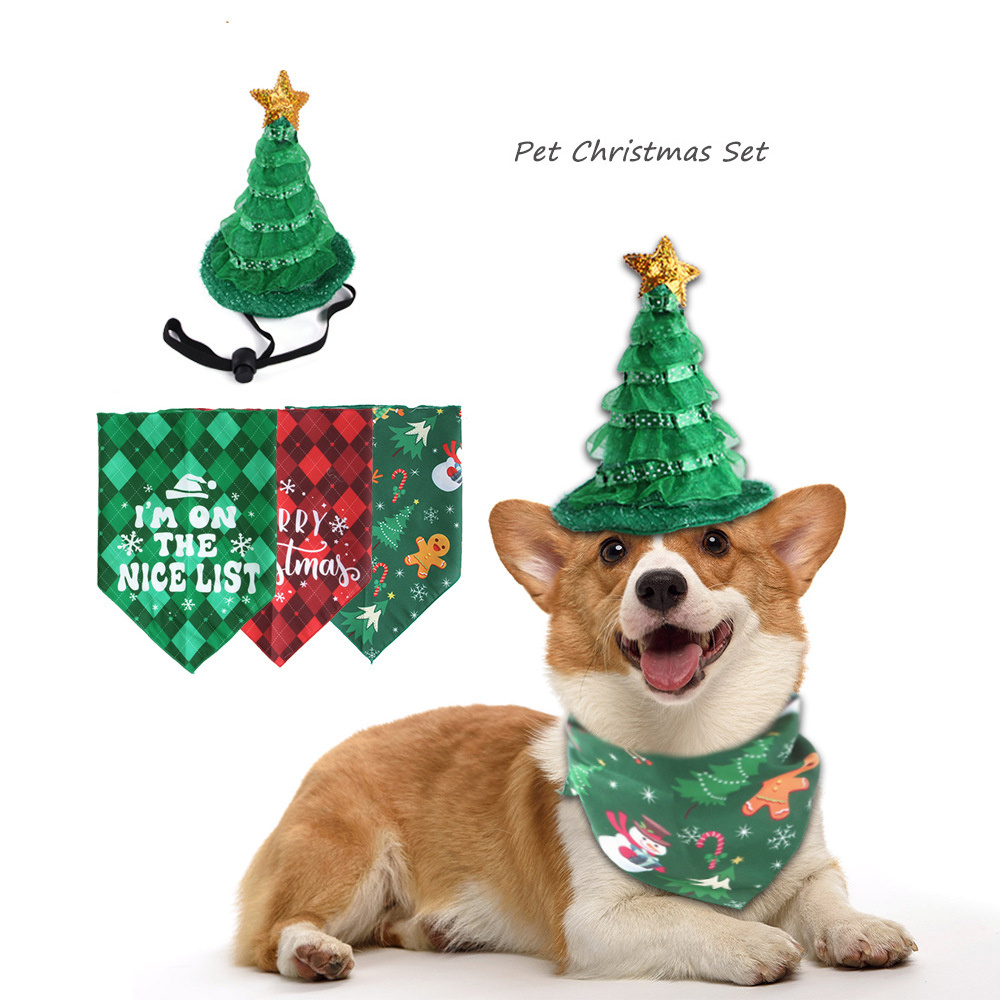 RTS Pet Christmas Apparel Accessories Large Dog Xmas Outfit Pets Dog Cat Christmas Hat And Bandana