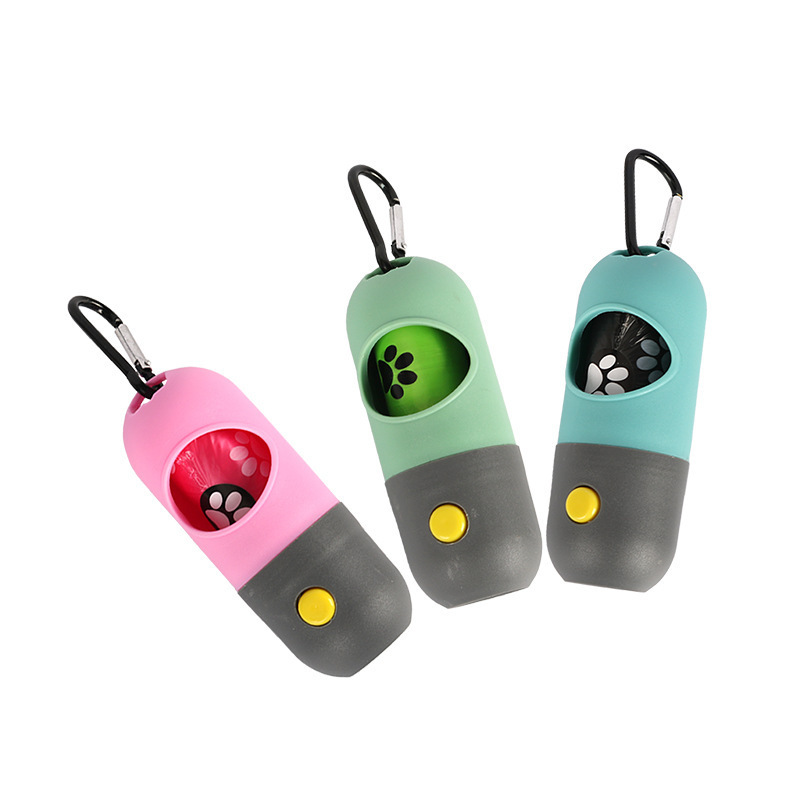 Eco Plastic Pet Waste Dispenser Bag Carrier Pill Shape LED Flashlight Pet Dog Poop Waste Bag Holder Dispenser With Flashlight