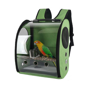 Birdcage Breathable Birds Backpack Portable Bird Travel Bag Parrot Carrier Backpack with Wood Stand Food Cup Bird Carrier Bag