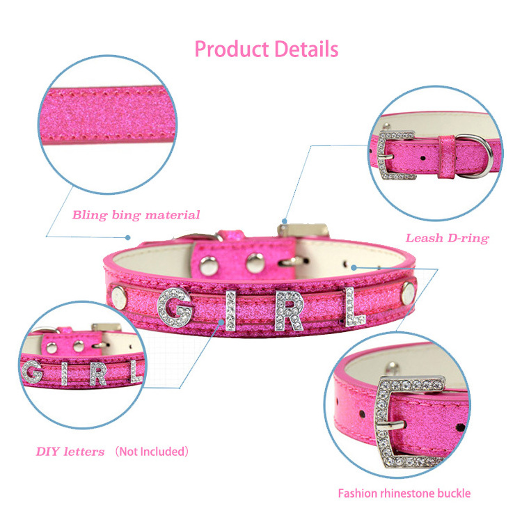 RTS Wholesale Custom PU Leather Dog Collar Charm DIY Name Rhinestone Slider Letters Charms For Dog Collar