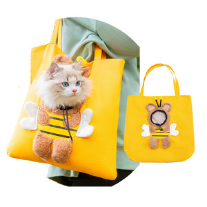 Funny Cute Creative Canvas Pet Tote Bags Yellow Bee Cat Shoulder Bag Dinosaur Rabbit Shape Head Hole Dog Cat Carrier Shop Bags