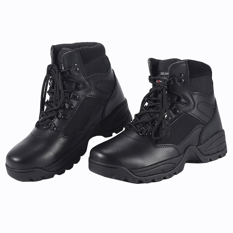 TG979  Wholesale Black leather blue lining heavy  sole Security work boots, duty training shoes security boots for men