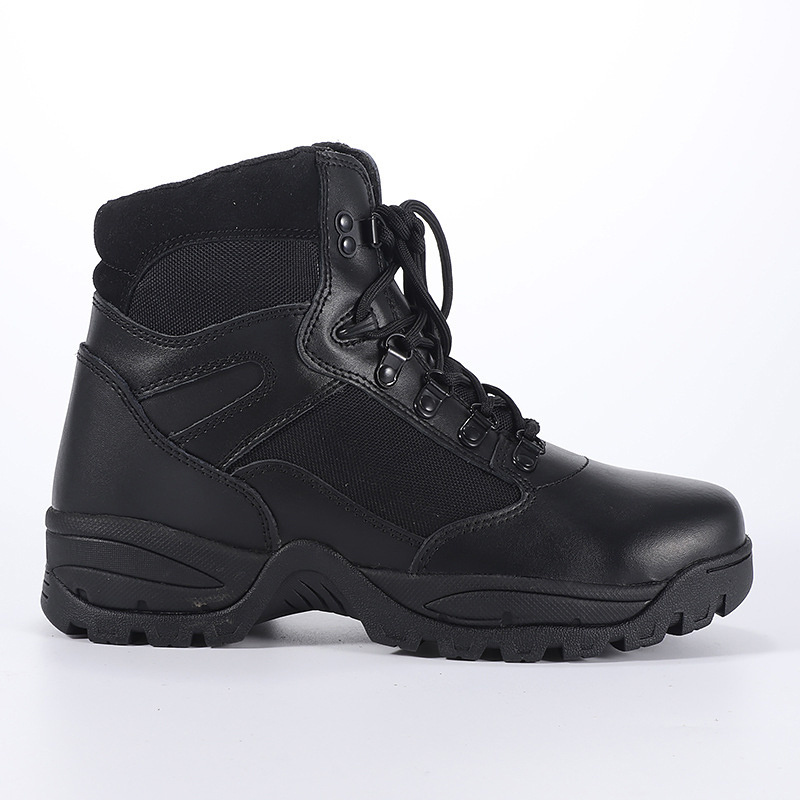 TG979  Wholesale Black leather blue lining heavy  sole Security work boots, duty training shoes security boots for men