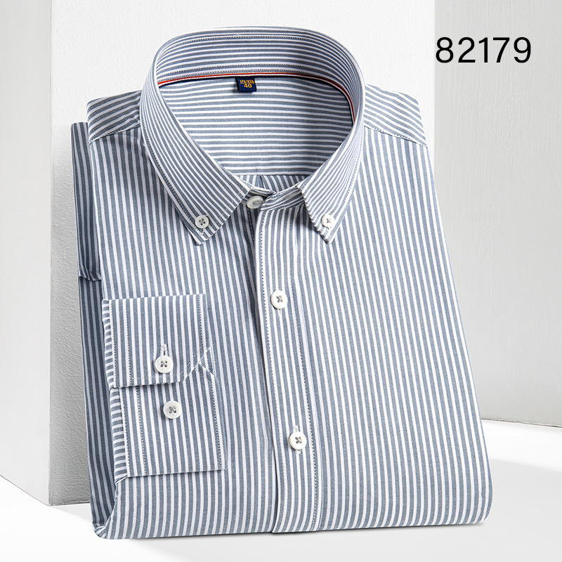 Cotton no-iron men's shirt Men's long-sleeved striped anti-wrinkle white shirts professional business men's