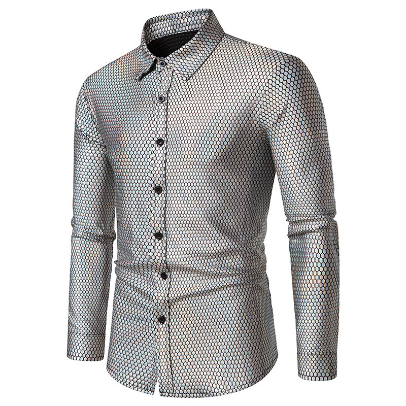 Disco clothing diamond hot gold printed long sleeve shirt European size casual shirts