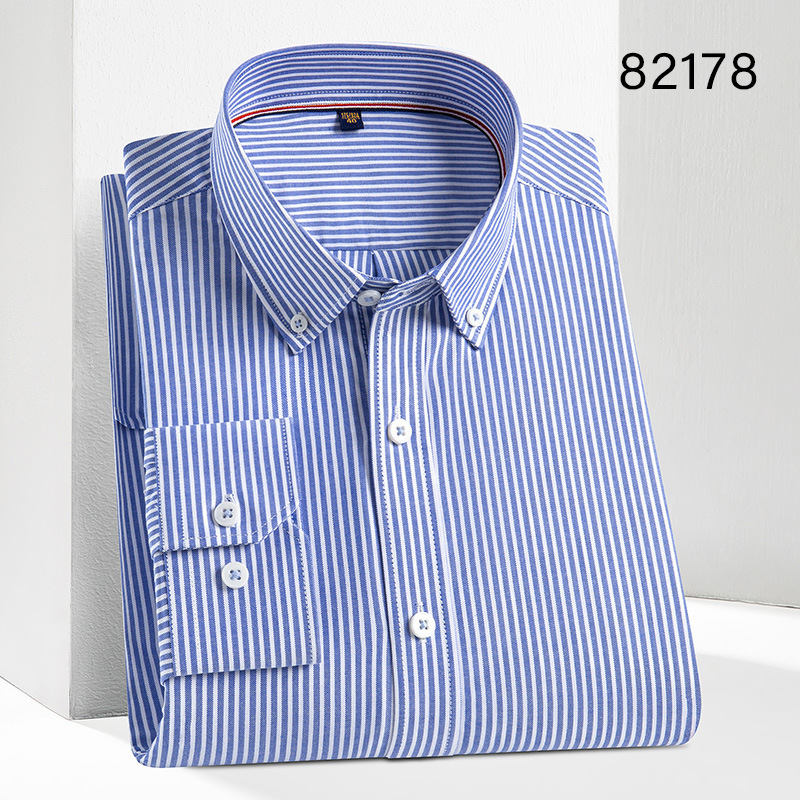 Cotton no-iron men's shirt Men's long-sleeved striped anti-wrinkle white shirts professional business men's