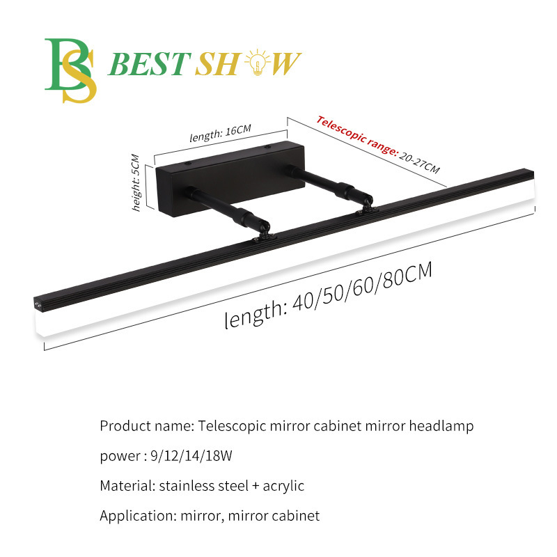 China manufacturer Adjustable Surface mounted washroom led mirror bathroom wall lamp waterproof led mirror light for hotel