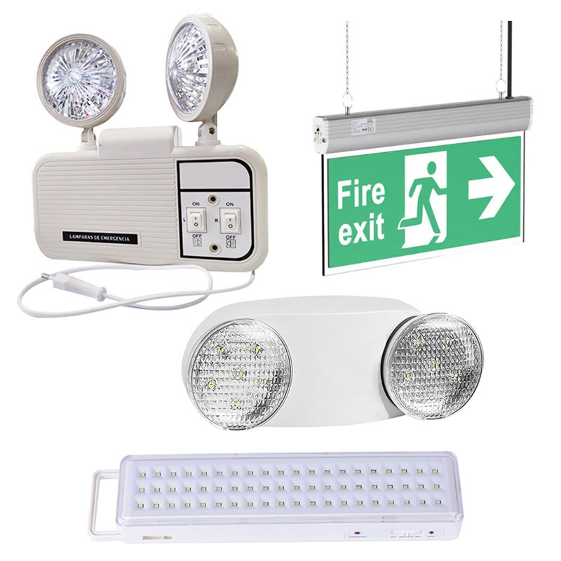 Fire Exit sign board Rechargeable wall mounted 5w 7w 9w 12w twin spot light double two head Led automatic Emergency Light lamp