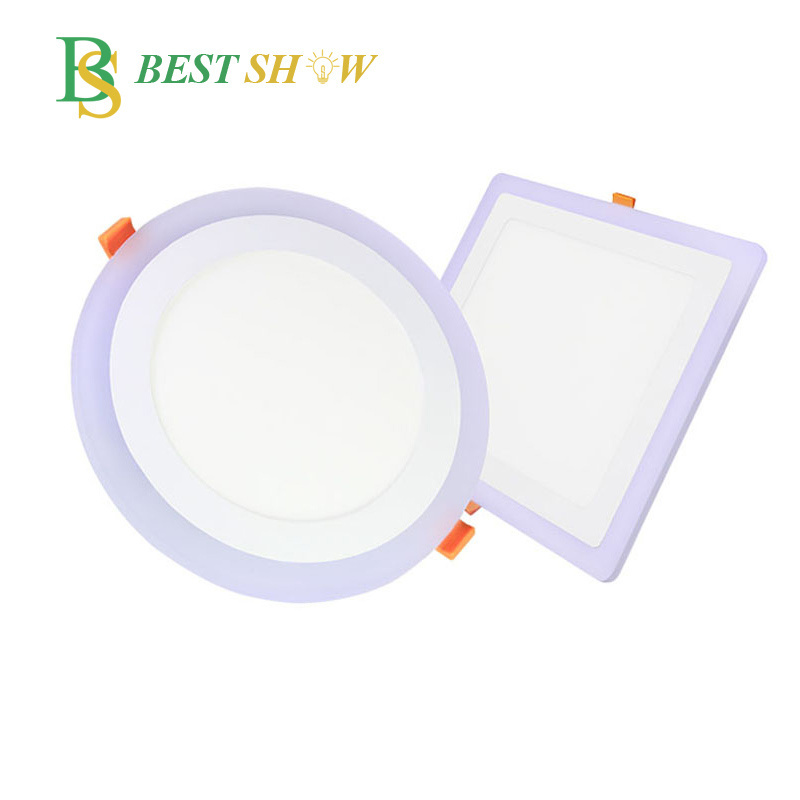 Round Square Muti Two color led panel 18w 6w 24w 9w 3+3w 6+3w 12+4w red green blue frameless double color led panel light RGB