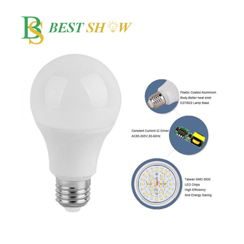 Bombilla led raw material A19 A60 A65 1W 2W 3W 5W 7W 9W 12W 15W 18W 20w DOB global SKD lampara LED Bulb dimmable E27 B22