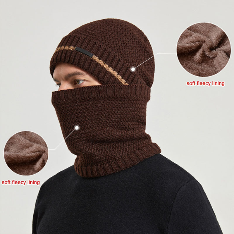 Mens Winter Beanie Hats Scarf Set Warm Knit Hats Skull Cap Neck Warmer with Thick Fleece Lined Winter Hat Scarf for Women