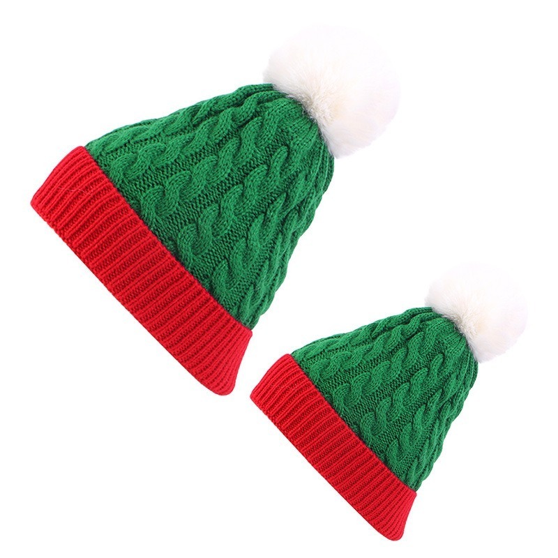 Red White Christmas Cuff Knit Hat Pom Pom Beanies for Winter Men Women Kids Adult