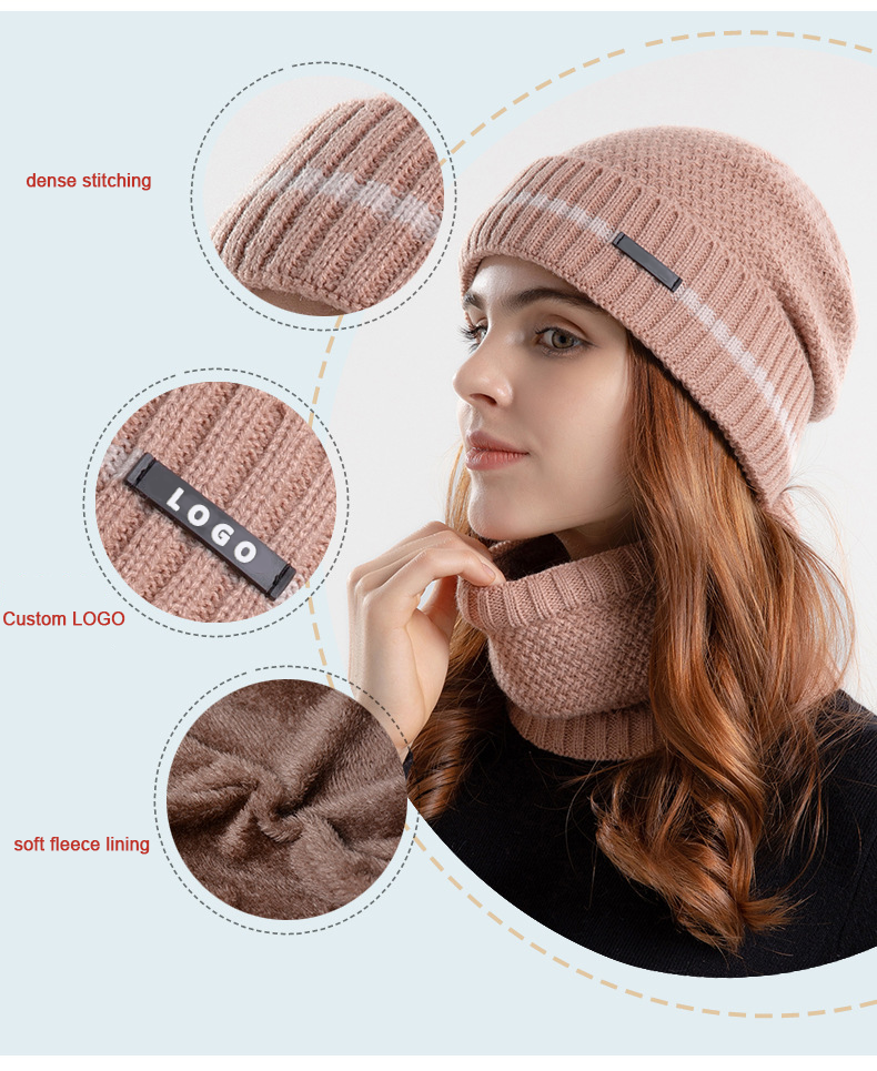 Mens Winter Beanie Hats Scarf Set Warm Knit Hats Skull Cap Neck Warmer with Thick Fleece Lined Winter Hat Scarf for Women