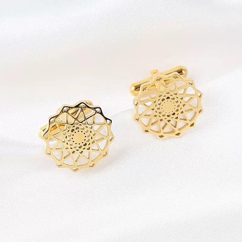 Men's Gold Plated Round Snowflake Back Closure Cufflinks for Men for Wedding Business