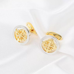 Men's Gold Plated Round Snowflake Back Closure Cufflinks for Men for Wedding Business