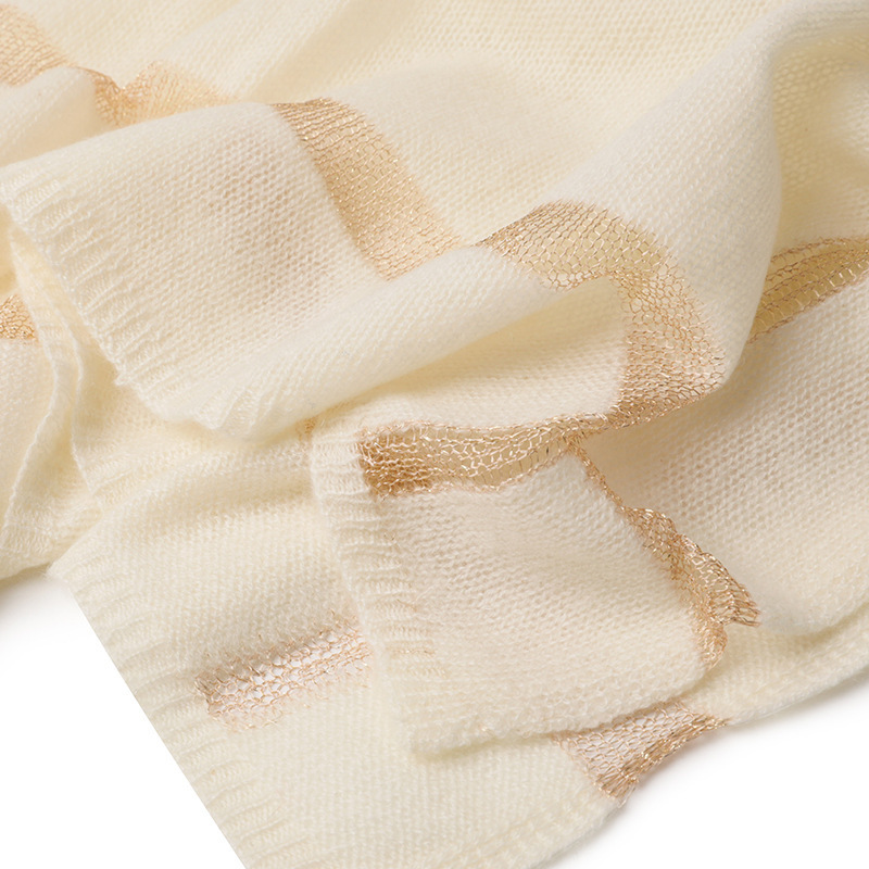 Factory scarf autumn and winter new pure cashmere plain scarf with hollow gold and silver thread warm and fashionable shawl