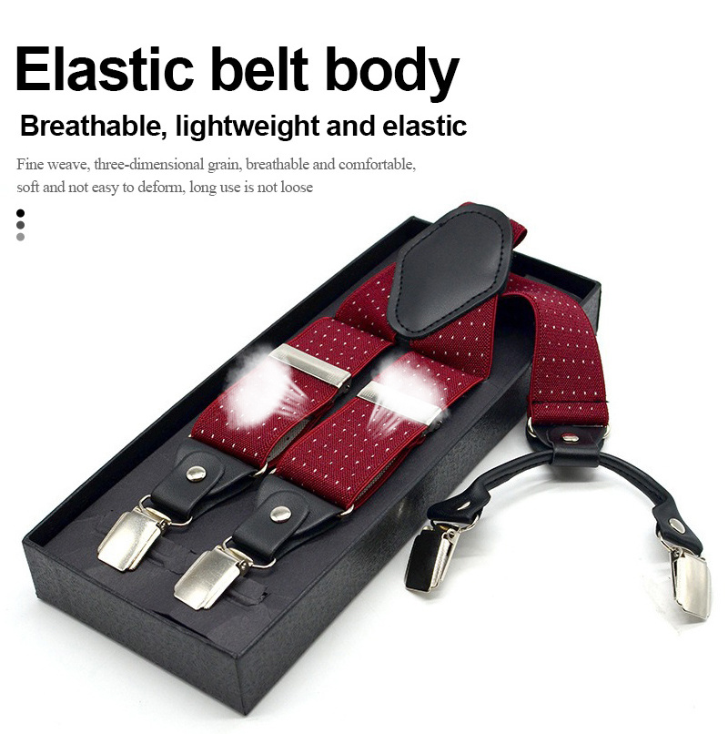 3.5*120cm Fashion Suspenders Genuine Leather 4 Clips Brace Male Vintage Casual Wedding Party Trousers Strap for Husband's Gift