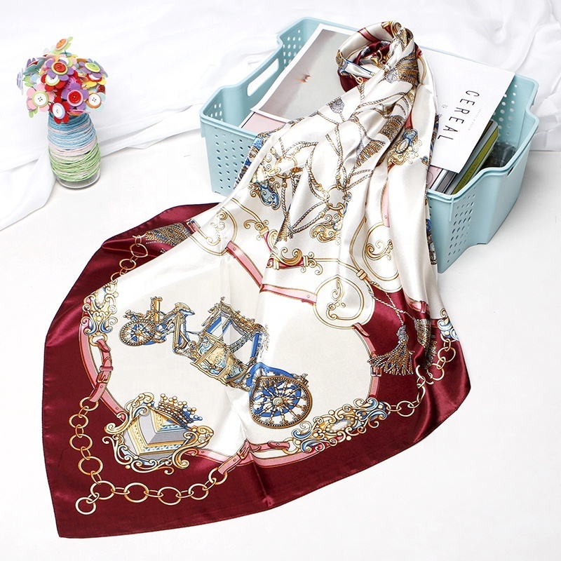 Womens Luxury Vintage Floral Silk Hair Square Satin Twill Edge Soft Stewardess Premium Printed Scarfs Of Bag