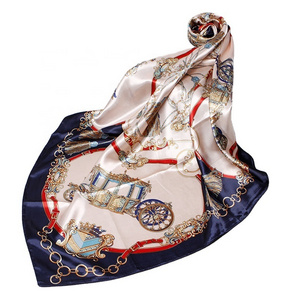 Womens Luxury Vintage Floral Silk Hair Square Satin Twill Edge Soft Stewardess Premium Printed Scarfs Of Bag