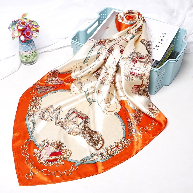 Womens Luxury Vintage Floral Silk Hair Square Satin Twill Edge Soft Stewardess Premium Printed Scarfs Of Bag