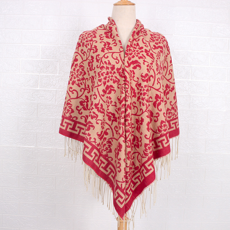 Classic Ethnic Style Large Square Scarf for Women Nepal Autumn and Winter Warm Thickened Shawl for Travel