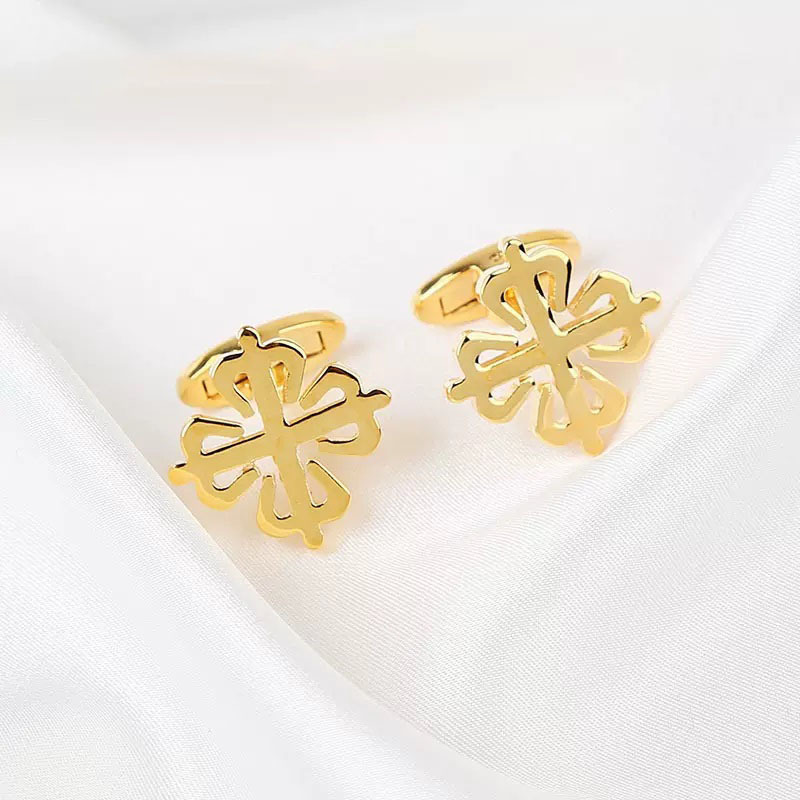 Men's Gold Plated Round Snowflake Back Closure Cufflinks for Men for Wedding Business