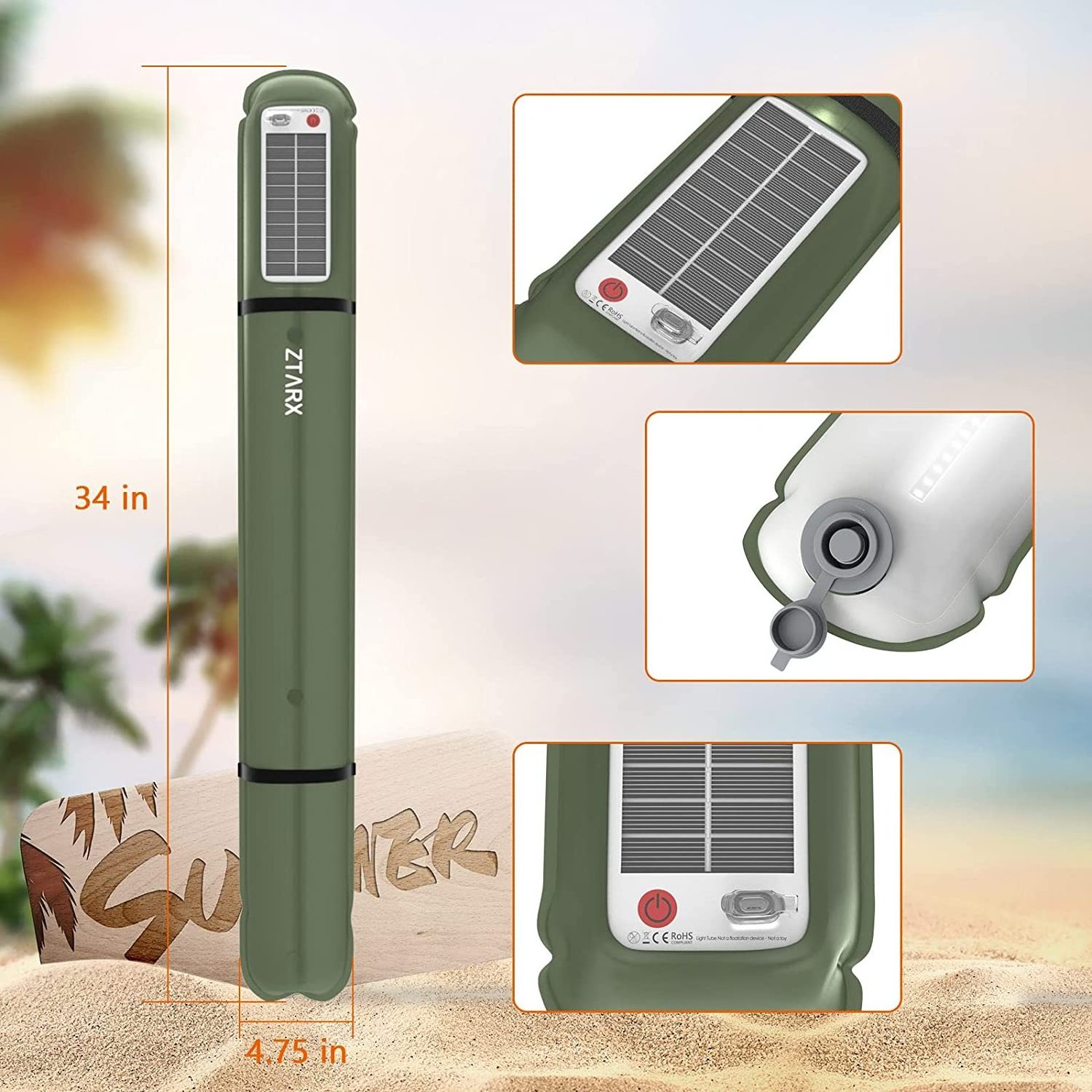 Outdoor Solar Powered LED tube Camping Lamps garden Lighting Inflatable Foldable lights with USB Charging