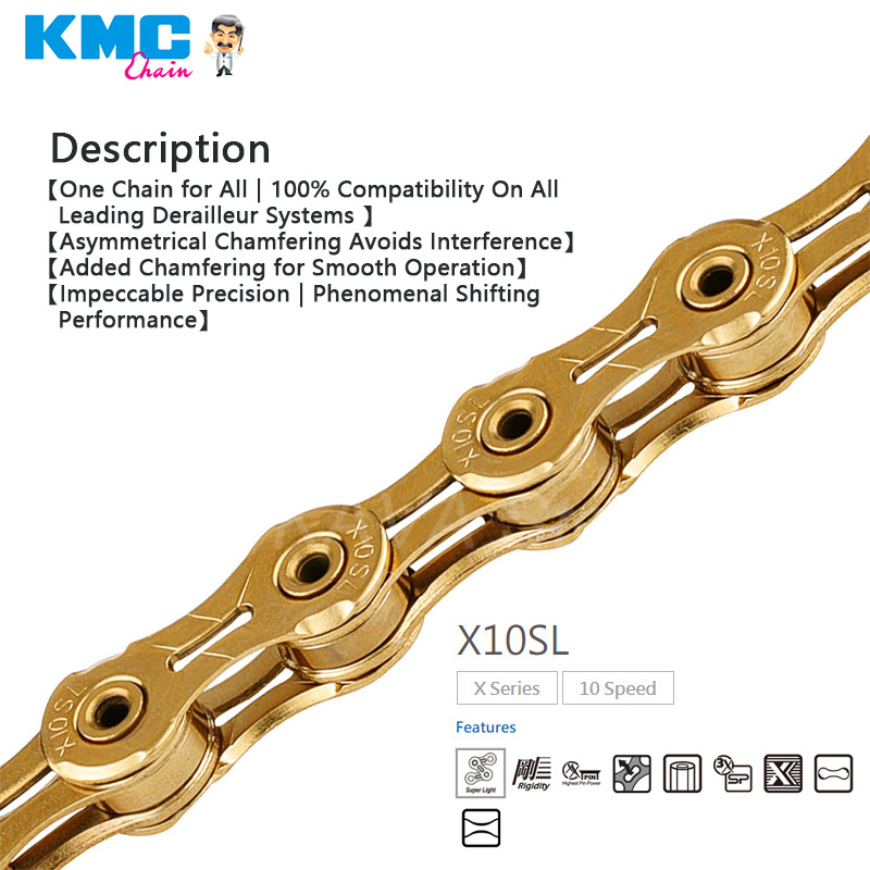 KMC Bike Chain   silver gold wholesale series 10 Speed bicycle chain MTB Road KMC X10 X10SL X10EL 116L