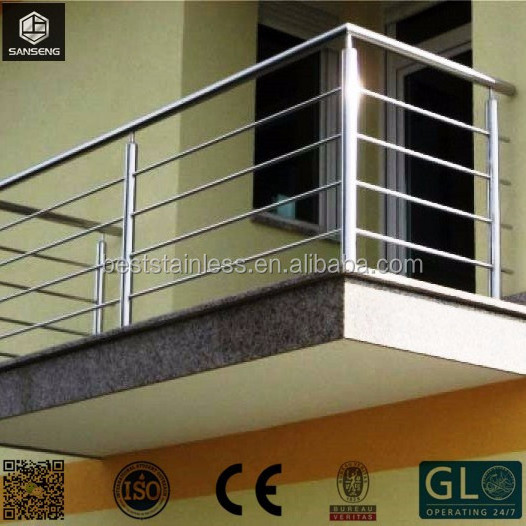 Foshan Sanseng standard 314/316L stainless steel handrail with glass balcony grill / steel pipe railing design for balcony