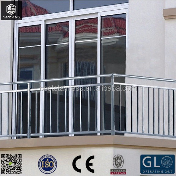 Foshan Sanseng standard 314/316L stainless steel handrail with glass balcony grill / steel pipe railing design for balcony