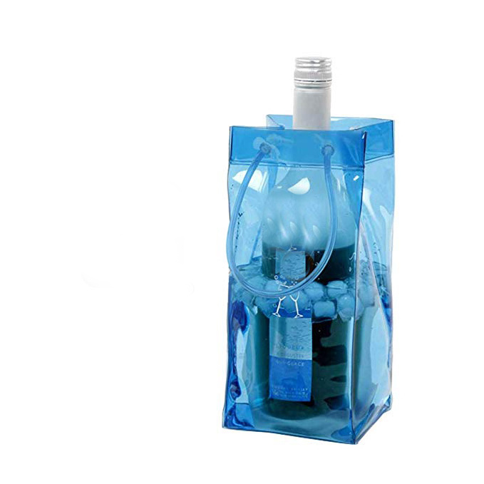 Custom made pattern printed blue colored plastic pvc cool sack wine bottle cooler bag