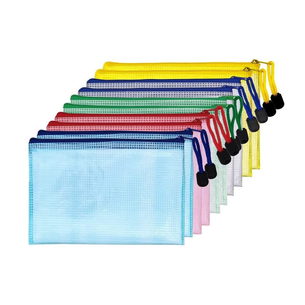 PVC Mesh Zipper Pouches Zippered File Bags Plastic Waterproof Storage Bags for Office School Home Travel Cosmetic