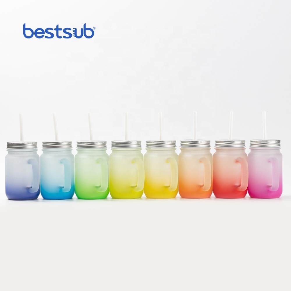 BestSub Wholesale Custom Sublimation Blanks Item Mug 12oz Glass Tumbler Mason Jar with Straw